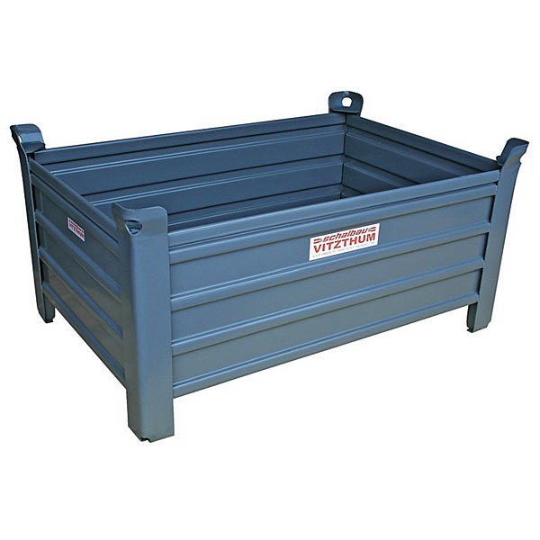 Solid wall stacking container with flap painted